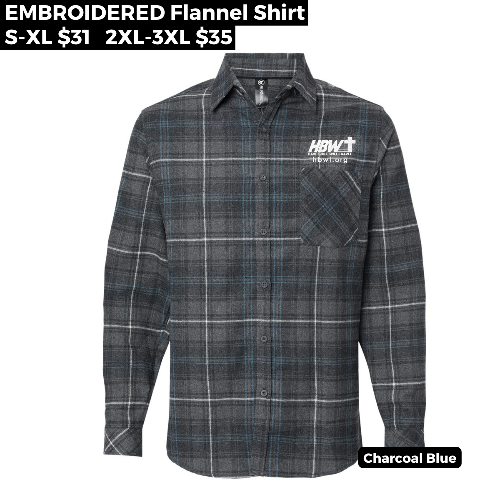 HBWT Embroidered Open Pocket Long Sleeve Flannel Shirt